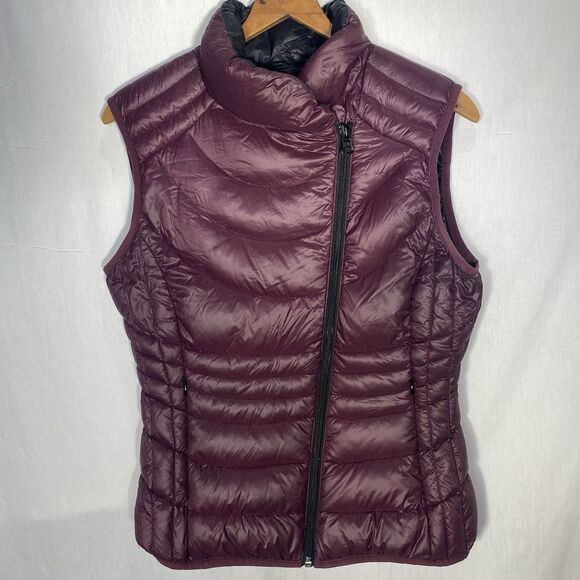 BERNARDO Down Vest Quilted Puffer Mock Neck Asymmetrical Zip Womens S Purple - Picture 2 of 11